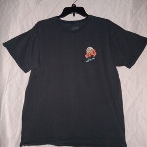 Y2K Lost Black Tee with Floral Skull Chest Graphic